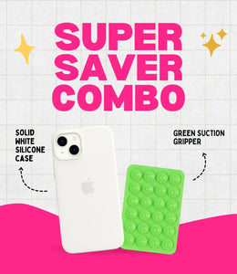 Solid White Soft Silicone iPhone Case + Soft Suction Grip Combo