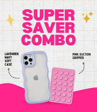 Load image into Gallery viewer, Lavender Wavy Clear Soft iPhone Case + Soft Suction Grip Combo

