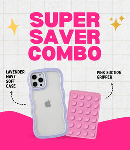 Lavender Wavy Clear Soft iPhone Case + Soft Suction Grip Combo
