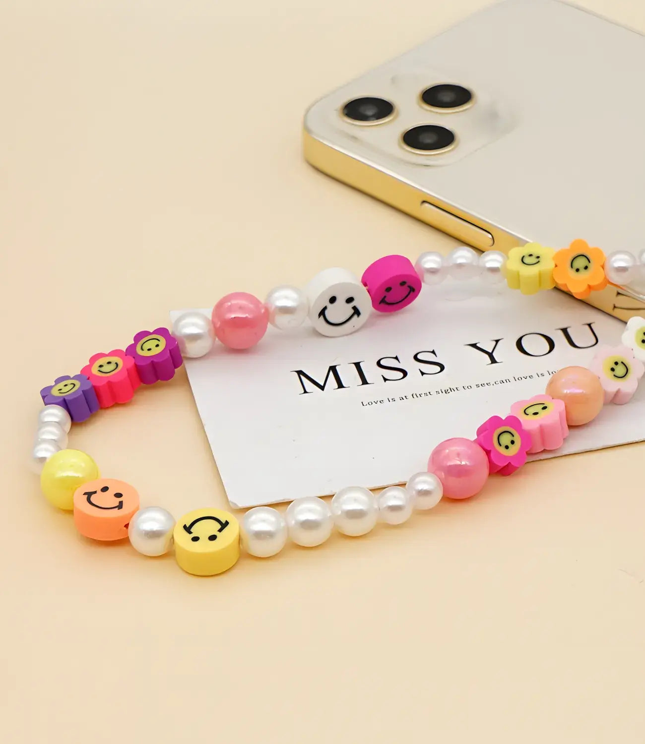 Colorful Smiley Beaded Phone Charm
