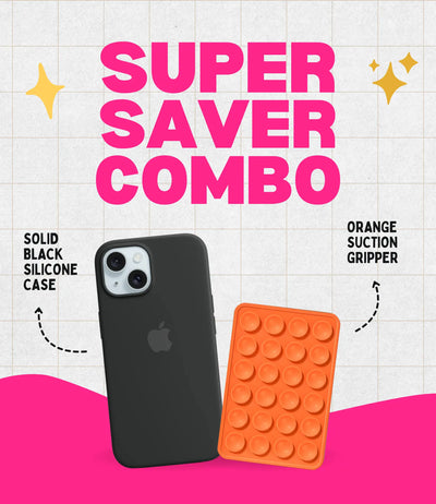 Solid Midnight Soft Silicone iPhone Case + Soft Suction Grip Combo