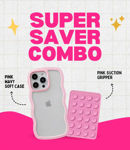 Pink Wavy Clear Soft iPhone Case + Soft Suction Grip Combo