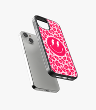 Load image into Gallery viewer, Pink Leopard Smiley Glass Phone Case
