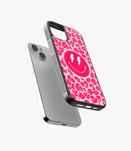 Pink Leopard Smiley Glass Phone Case