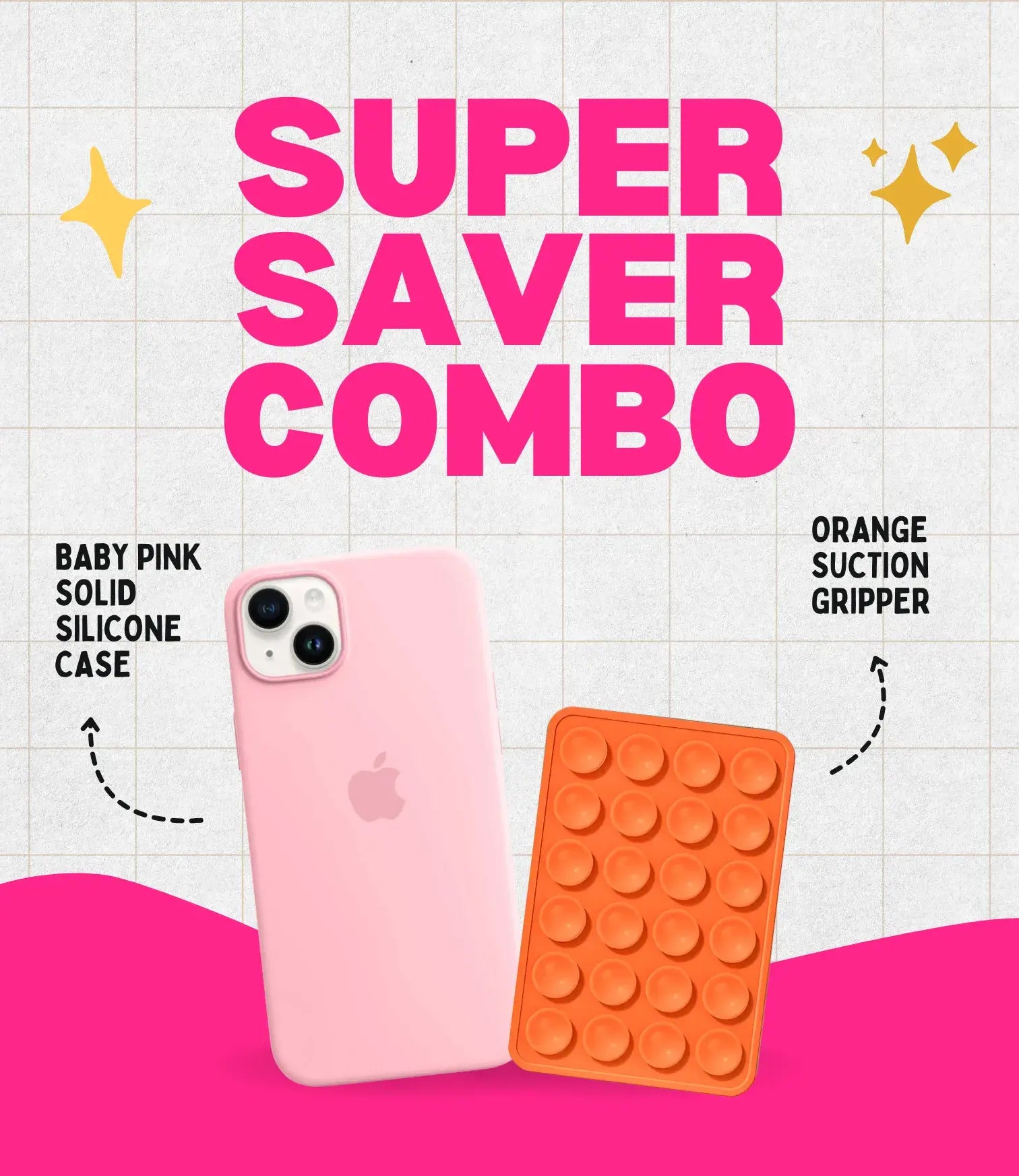 Solid Pink Soft Silicone iPhone Case + Soft Suction Grip Combo