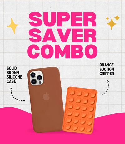 Solid Brown Silicone iPhone Case + Soft Suction Grip Combo