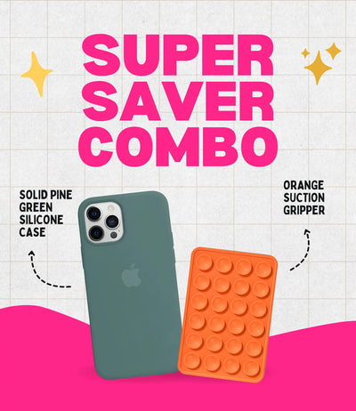Solid Pine Green Soft Silicone iPhone Case + Soft Suction Grip Combo