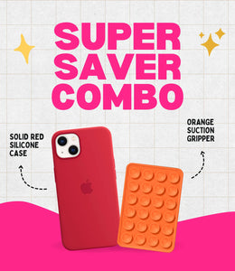 Solid Red Soft Silicone iPhone Case + Soft Suction Grip Combo