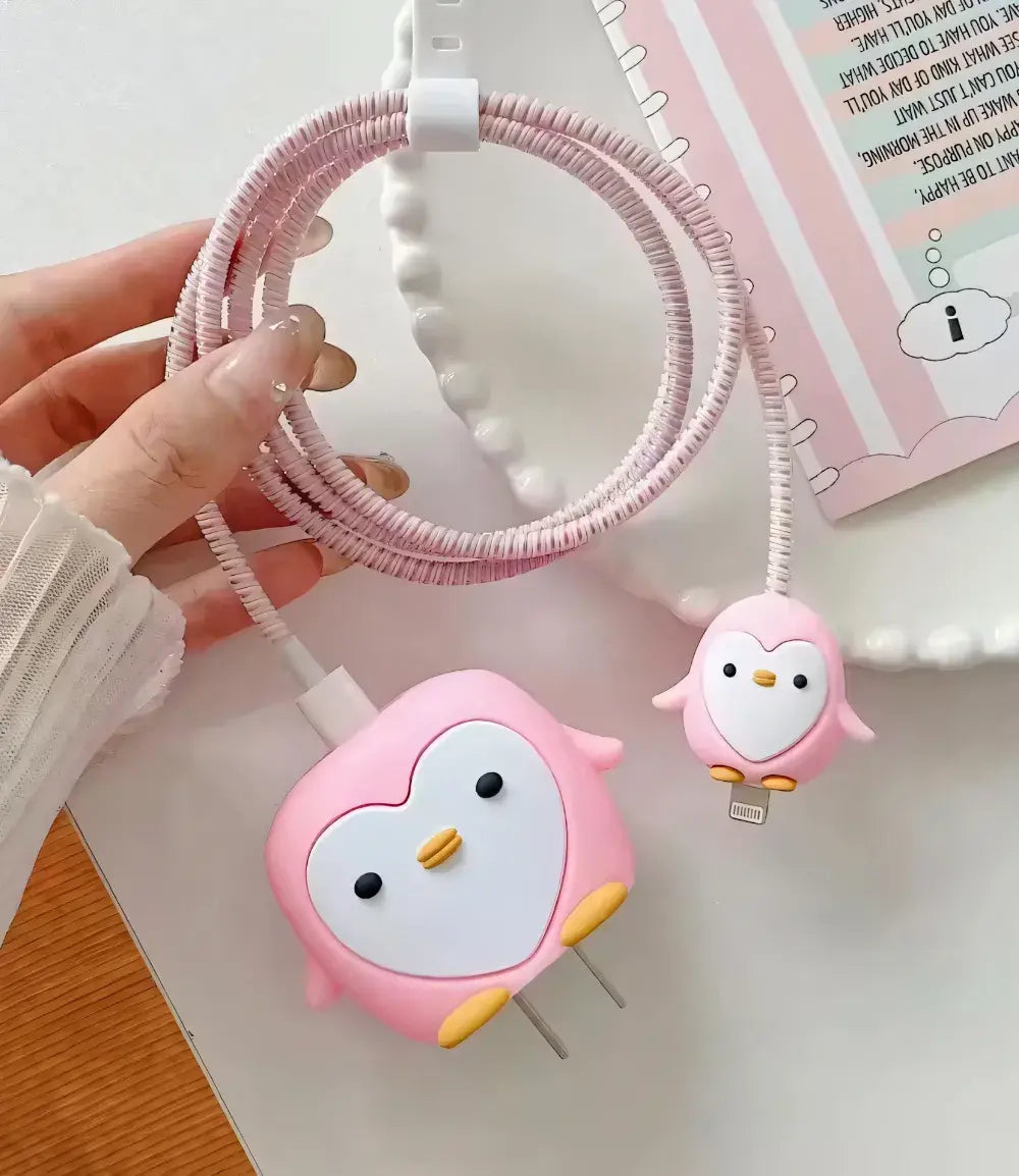 Pink Pretty Penguin Charger Case & Cable Protector (18W/20W)
