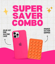 Load image into Gallery viewer, Solid Hot Pink Soft Silicone iPhone Case + Soft Suction Grip Combo
