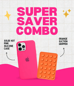Solid Hot Pink Soft Silicone iPhone Case + Soft Suction Grip Combo