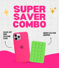Load image into Gallery viewer, Solid Hot Pink Soft Silicone iPhone Case + Soft Suction Grip Combo
