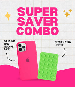 Solid Hot Pink Soft Silicone iPhone Case + Soft Suction Grip Combo