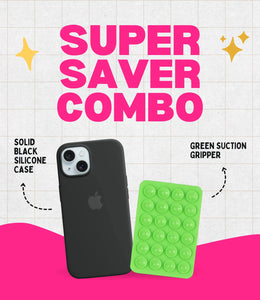 Solid Midnight Soft Silicone iPhone Case + Soft Suction Grip Combo