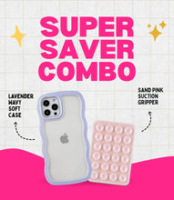 Load image into Gallery viewer, Lavender Wavy Clear Soft iPhone Case + Soft Suction Grip Combo
