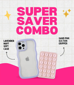 Lavender Wavy Clear Soft iPhone Case + Soft Suction Grip Combo