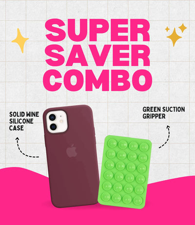 Solid Wine Soft Silicone iPhone Case + Soft Suction Grip Combo