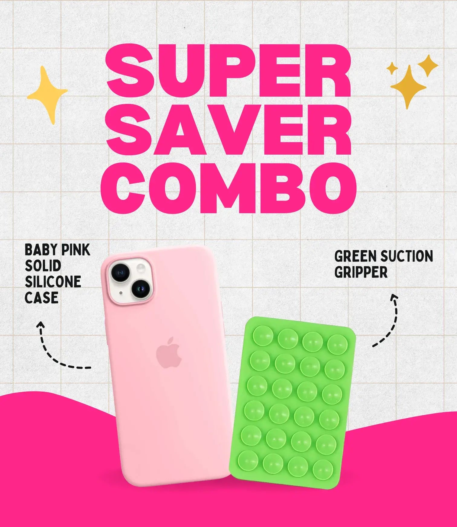 Solid Pink Soft Silicone iPhone Case + Soft Suction Grip Combo