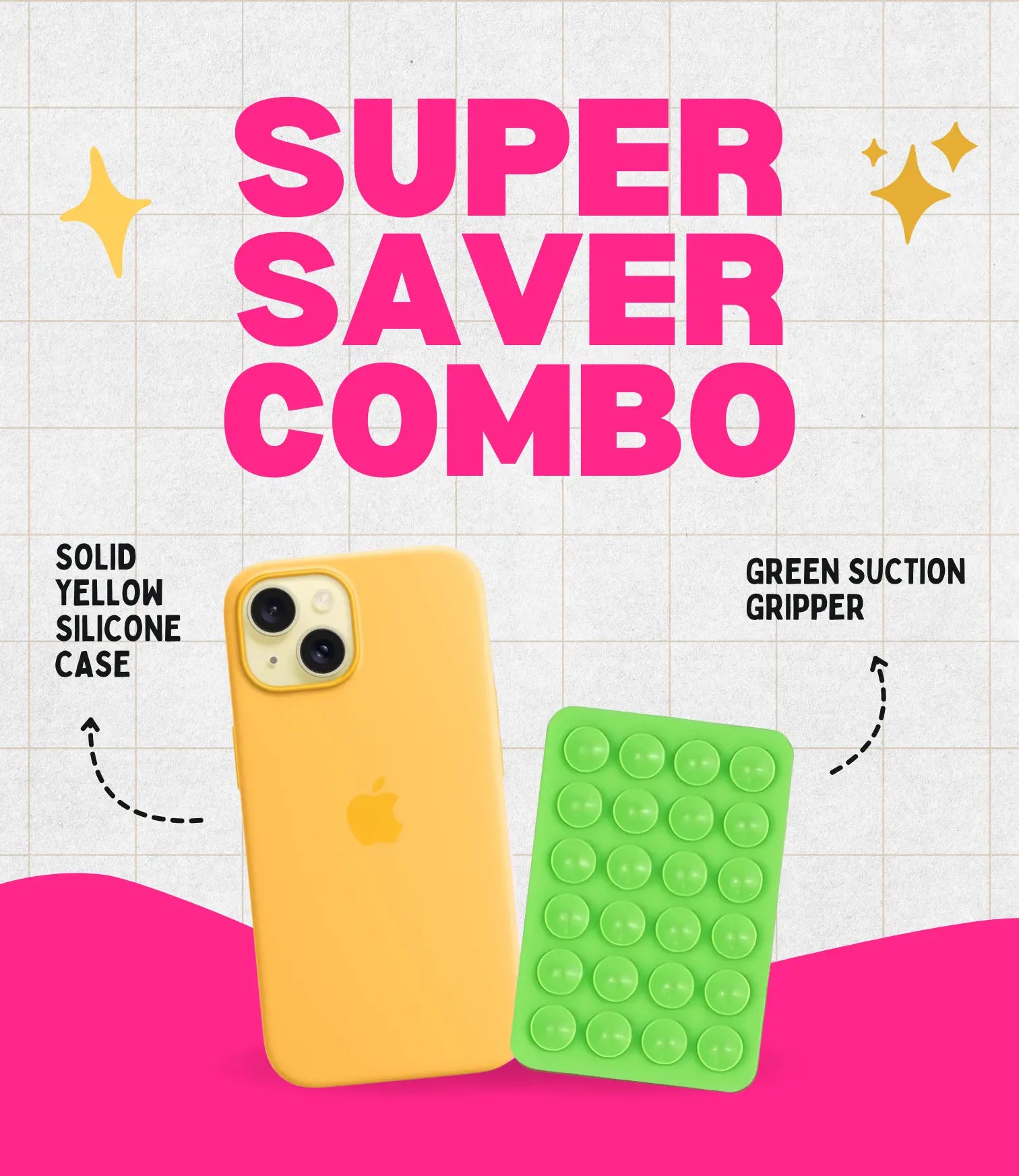 Solid Yellow Soft Silicone iPhone Case + Soft Suction Grip Combo