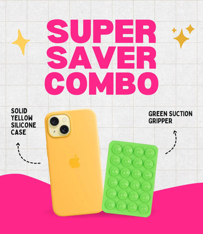 Solid Yellow Soft Silicone iPhone Case + Soft Suction Grip Combo