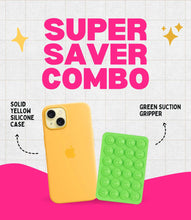 Load image into Gallery viewer, Solid Yellow Soft Silicone iPhone Case + Soft Suction Grip Combo
