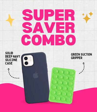 Solid Deep Navy Soft Silicone iPhone Case + Soft Suction Grip Combo