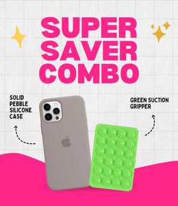 Solid Pebble Soft Silicone iPhone Case + Soft Suction Grip Combo