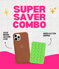 Load image into Gallery viewer, Solid Brown Silicone iPhone Case + Soft Suction Grip Combo
