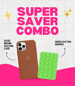 Solid Brown Silicone iPhone Case + Soft Suction Grip Combo