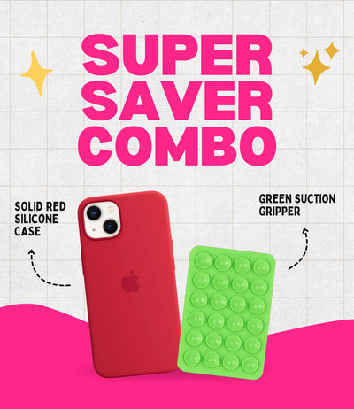 Solid Red Soft Silicone iPhone Case + Soft Suction Grip Combo
