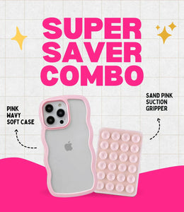 Pink Wavy Clear Soft iPhone Case + Soft Suction Grip Combo