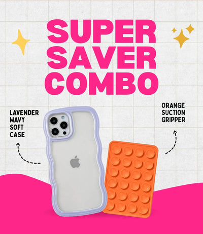 Lavender Wavy Clear Soft iPhone Case + Soft Suction Grip Combo