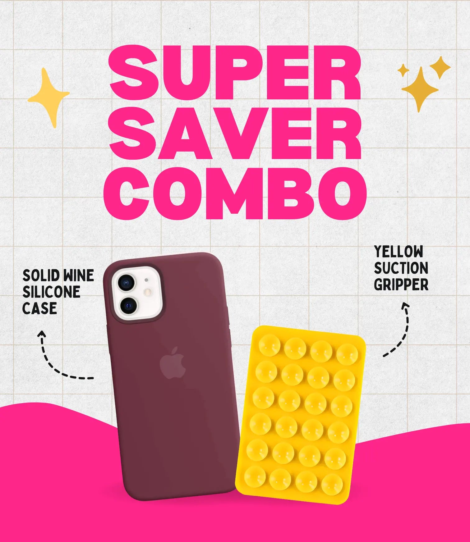Solid Wine Soft Silicone iPhone Case + Soft Suction Grip Combo