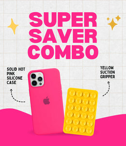 Solid Hot Pink Soft Silicone iPhone Case + Soft Suction Grip Combo