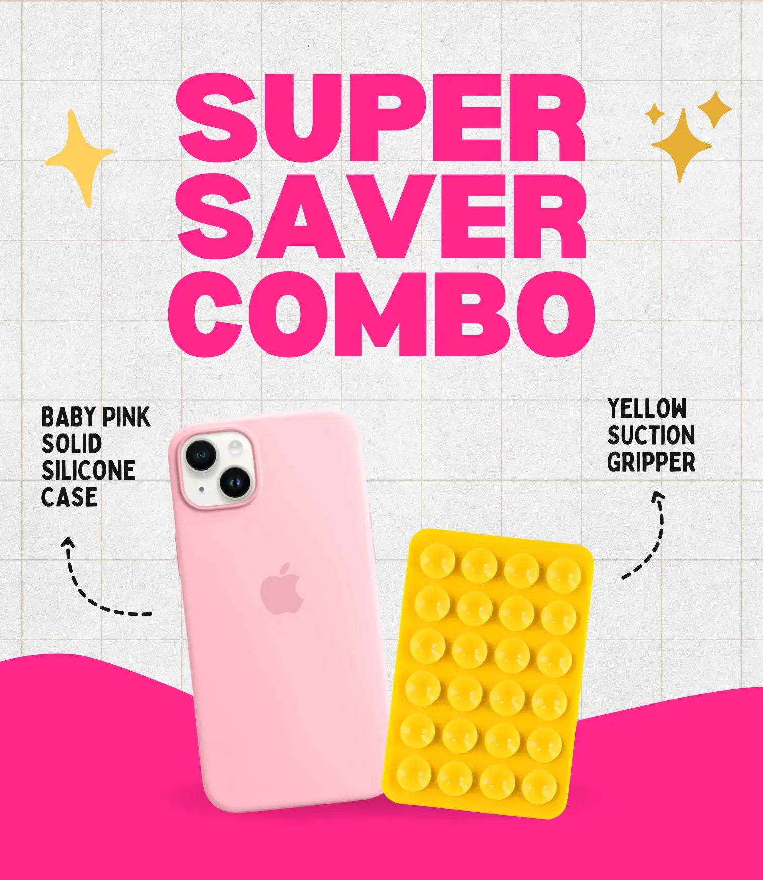 Solid Pink Soft Silicone iPhone Case + Soft Suction Grip Combo
