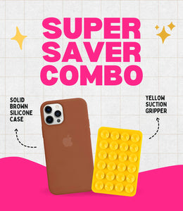Solid Brown Silicone iPhone Case + Soft Suction Grip Combo