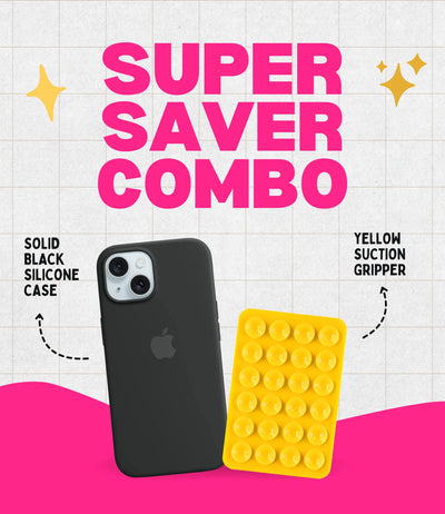 Solid Midnight Soft Silicone iPhone Case + Soft Suction Grip Combo