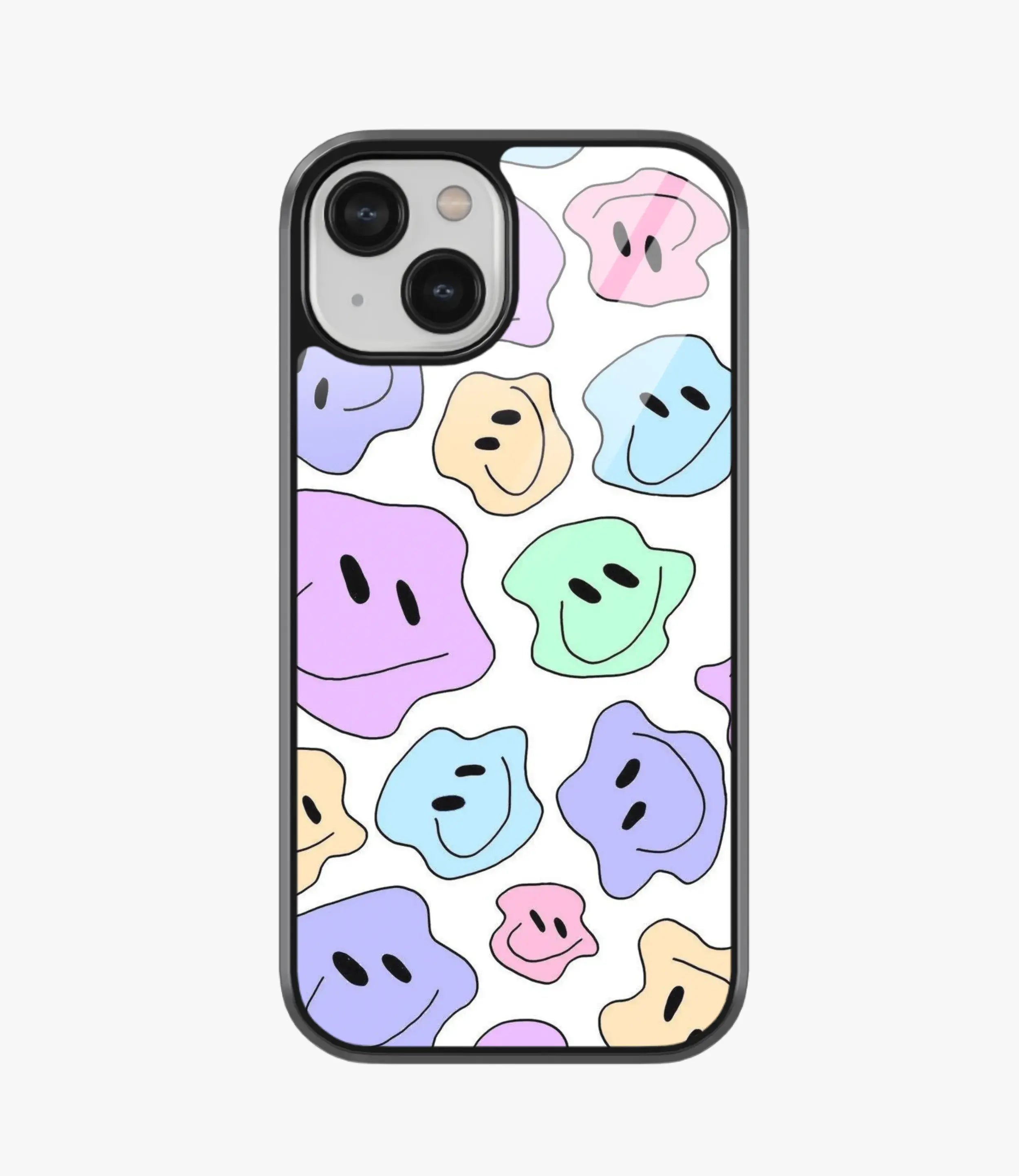 Pastel Colorful Smiley Metal Case for iPhone 14 Plus
