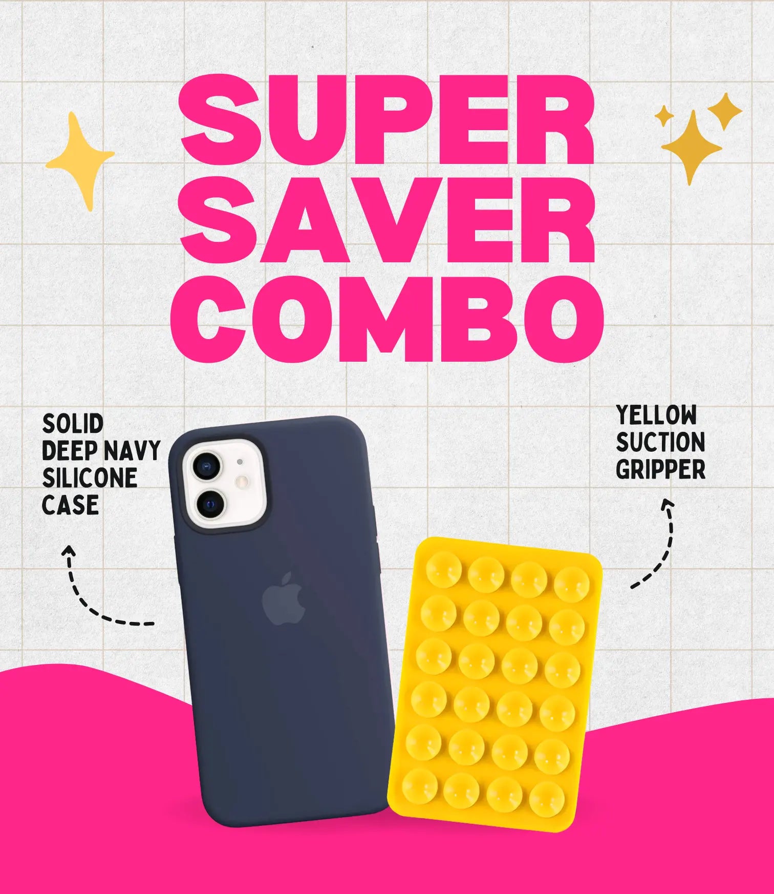 Solid Deep Navy Soft Silicone iPhone Case + Soft Suction Grip Combo