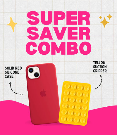 Solid Red Soft Silicone iPhone Case + Soft Suction Grip Combo