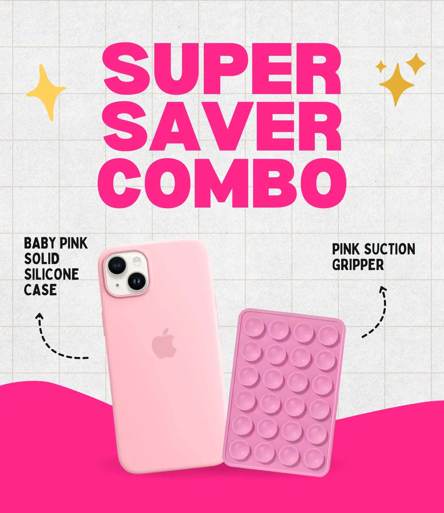 Solid Pink Soft Silicone iPhone Case + Soft Suction Grip Combo