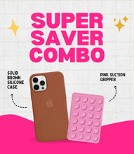 Load image into Gallery viewer, Solid Brown Silicone iPhone Case + Soft Suction Grip Combo
