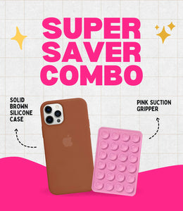 Solid Brown Silicone iPhone Case + Soft Suction Grip Combo