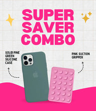 Load image into Gallery viewer, Solid Pine Green Soft Silicone iPhone Case + Soft Suction Grip Combo
