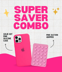Solid Hot Pink Soft Silicone iPhone Case + Soft Suction Grip Combo