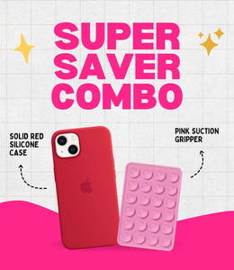 Solid Red Soft Silicone iPhone Case + Soft Suction Grip Combo
