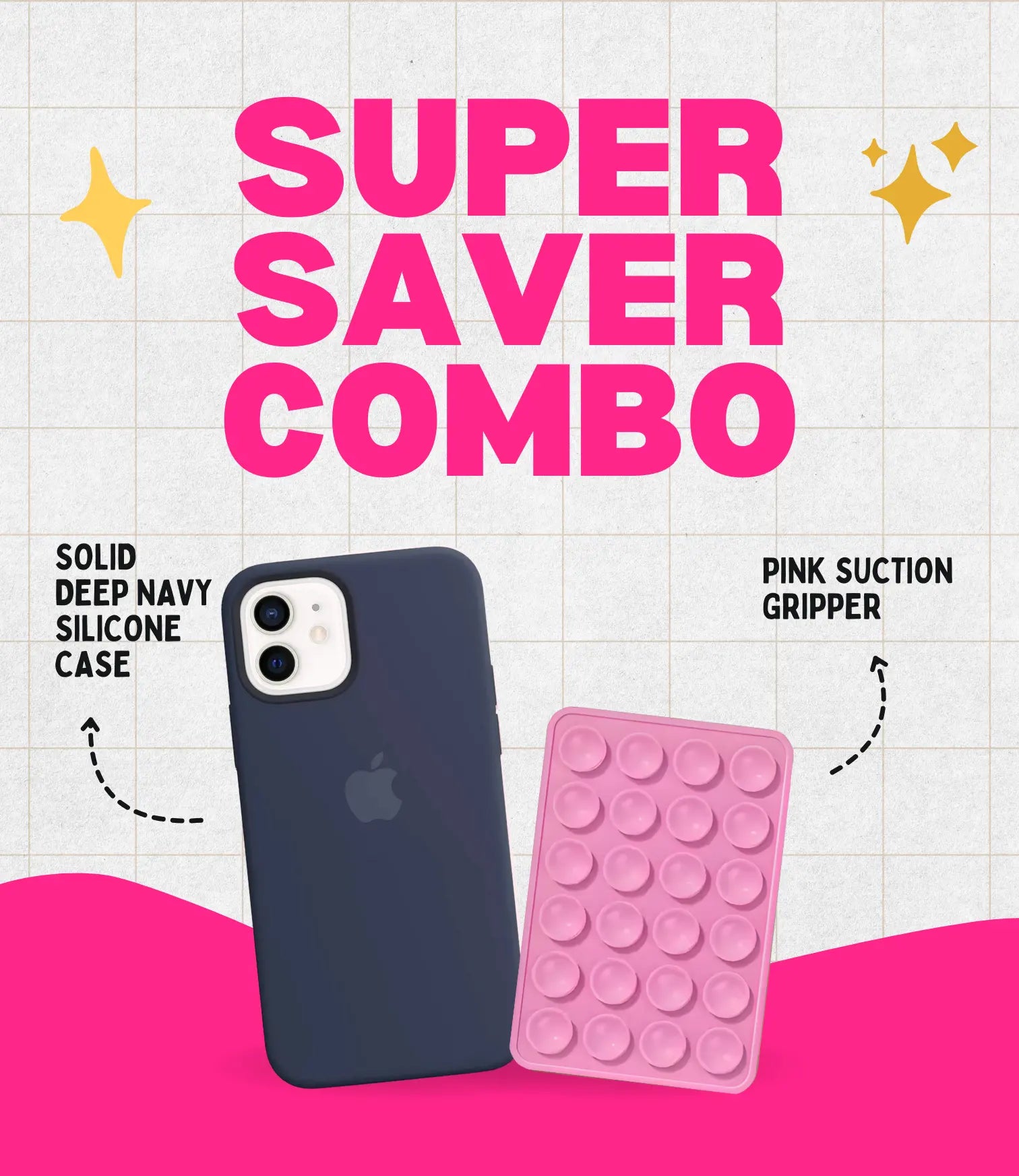 Solid Deep Navy Soft Silicone iPhone Case + Soft Suction Grip Combo