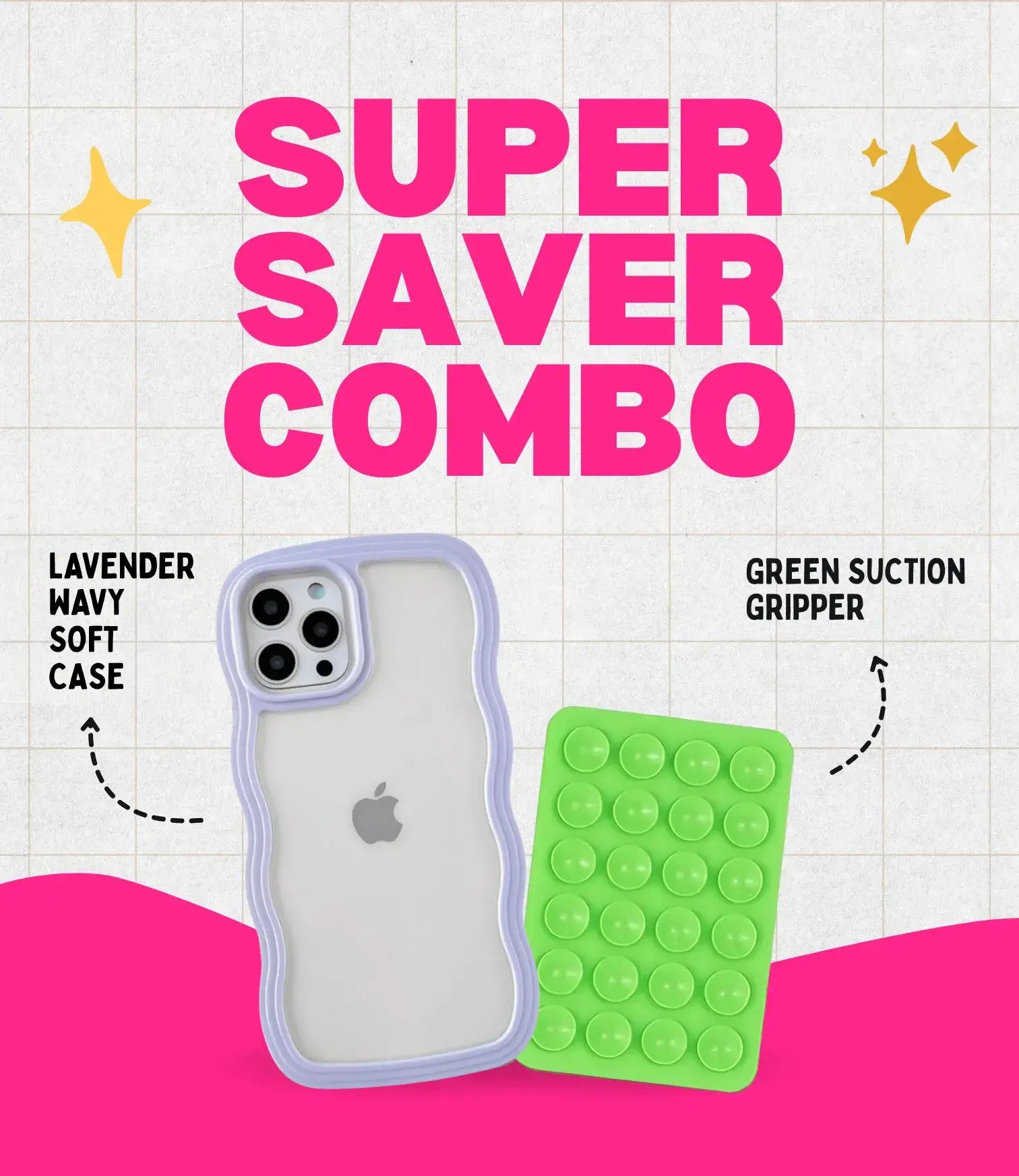 Lavender Wavy Clear Soft iPhone Case + Soft Suction Grip Combo