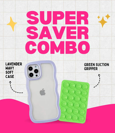 Lavender Wavy Clear Soft iPhone Case + Soft Suction Grip Combo