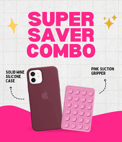 Solid Wine Soft Silicone iPhone Case + Soft Suction Grip Combo